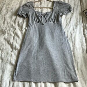 Gray Stretchy Rib-knit Dress with Sweetheart Neckline